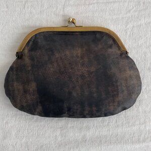 Matta Vintage Leather Clutch with Clasp - Brown/Black